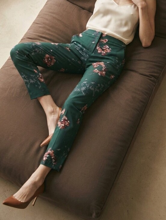 Carolina Belle Pants - Women's CAROLINA BELLE Forest Emerald Green Floral Trousers Size 8 OfficeSiren
